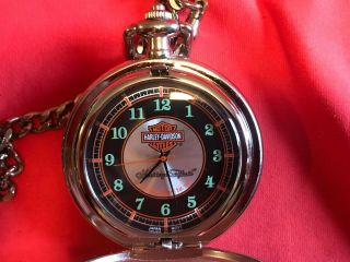 Harley Davidson Franklin Pocket Watch Heritage Softail W/Stand Leathercase 3