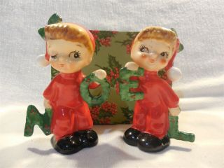 Vintage 1956 Napco Japan Ceramic Christmas Noel Boys Girls Salt & Pepper Mib