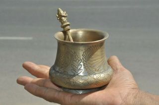 Old Brass Handcrafted Peacock Engraved Unique Holy Water Pot,  Rich Patina