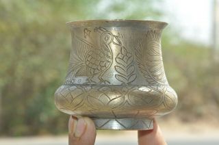 Old Brass Handcrafted Peacock Engraved Unique Holy Water Pot,  Rich Patina 4