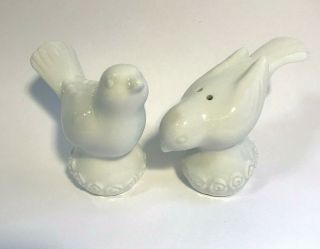 Glossy White Porcelain Ceramic Salt And Pepper Shaker Birds W Pedestal & Roses