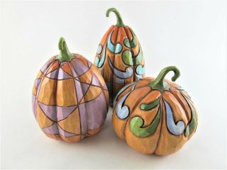 Jim Shore Pumpkins - " Straight From The Patch " - Heartwood Creek Set Of 3