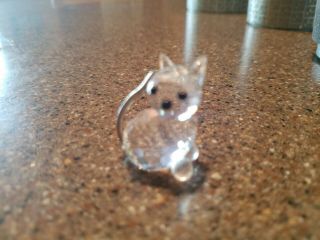 Swarovski Clear Crystal Figurine Cat.  Tiny With Moveable Silver Tail