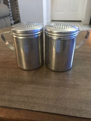 Vintage Salt And Pepper Shakers Aluminum With Handles