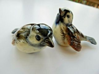 Pair Goebel Bird Figurines Cv - 72 & Cv - 73 Blue & Brown Sparrow Gloss Finish