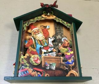 Musical Wooden House Santa’s Workshop Moving Parts/santa Claus Is Coming To Town
