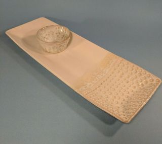 Long White Ceramic Tray With Dip Bowl By Dotti Pots