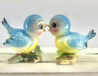 Vintage Norcrest Anthropomorphic Bluebirds Blue Bird Salt Pepper Shakers Lefton