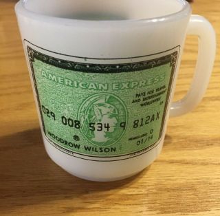 Vintage Milk Glass Coffee Mug American Express - Woodrow Wilson