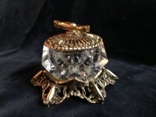 Vintage Small Crystal And Brass Container American Cut Crystal Corp