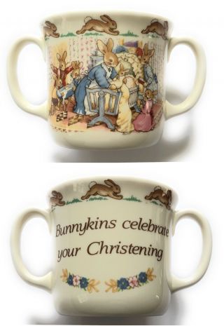 Royal Doulton Bunnykins Two Handle Cup Celebrate Baby Christening Gift Mug