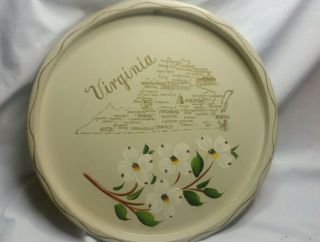 Vintage Virginia State Tin Souvenir Tray 11 " With Map Hand Painted