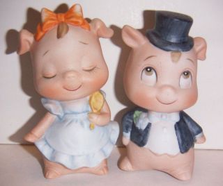 Vintage Lefton Pig Couple Ceramic Salt Pepper Shakers -