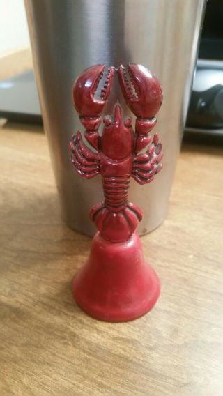 Vintage Old Metal Red Lobster Bell 4 " Tall Nautical Made In Usa