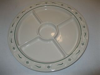 Longaberger Pottery Woven Traditions Divided Serving Tray Relish Plate Green