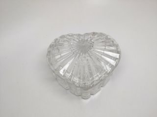 Vintage Clear Pressed Glass Heart Shaped Jewerly /trinket Box -