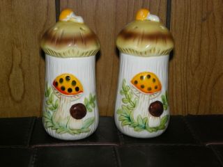 Vintage Merry Mushroom Sears Roebuck And Co Ceramic Salt & Pepper Shakers 5 "