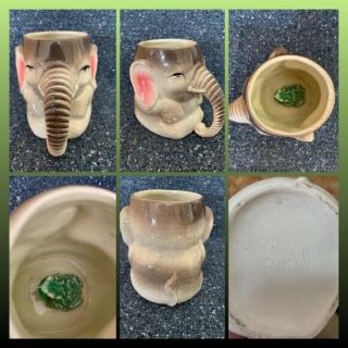 Vintage Marked Occupied Japan Elephant Coffee Mug Cup With Frog Inside