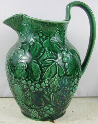 Antique Large Water Pitcher Ofetruria & Barlaston Wedgwood Green Grapevine 3