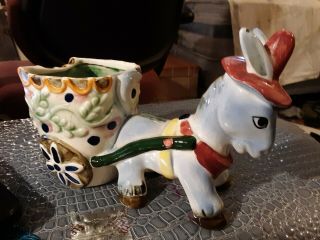 Napco 7018 Donkey W/ Cart Ceramic Planter 1950s