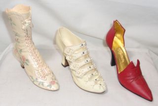 3 Just The Right Shoe Figurines By Raine - Victorian Boot,  Red High Heel,