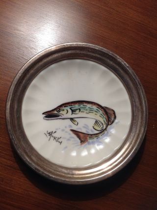 Vintage Andover China Hand Painted Small Plate With A Pike Fish Signed.