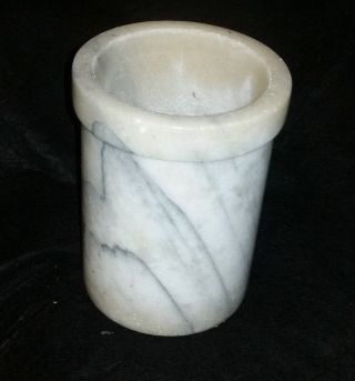 Thick Carved Marble Vase Stone White With Grey Blue Veining 6 Tall X 4.  5 Wide