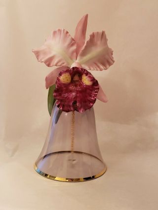 The Franklin 1987 Porcelain Orchid Flower and Glass Bell 2