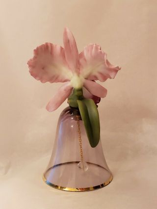 The Franklin 1987 Porcelain Orchid Flower and Glass Bell 4