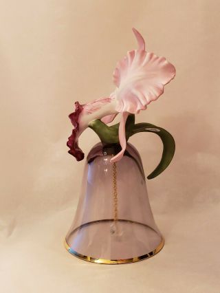 The Franklin 1987 Porcelain Orchid Flower and Glass Bell 5