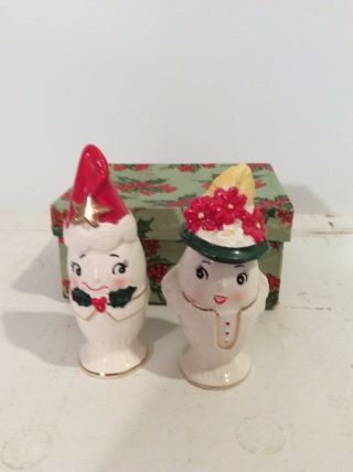 Vtg Anthropomorphic Christmas Eggs Salt And Pepper Shakers Japan 4 " & 4.  25 "