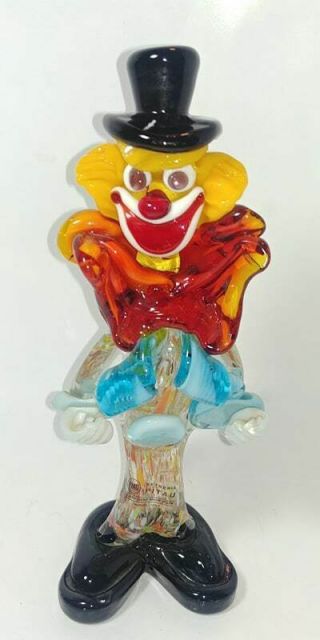 Vintage Murano Art Glass Clown Vetreria Pitau Hand Made 9 "