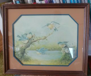 Homco Home Interiors Blue Birds On Water Tree Picture 1983 19 " X 16 "