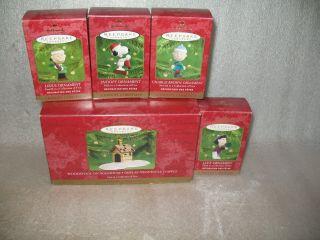 Vgc Hallmark Peanuts 50th Anniversary A Snoopy Christmas 5 Pc Ornament Set 2000