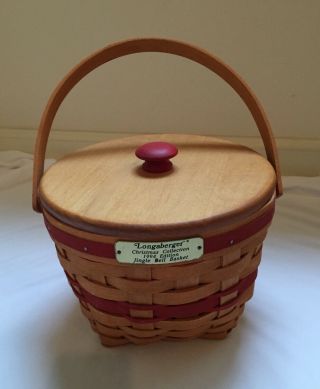Longaberger 1994 Red Jingle Bell Basket With Lid And Plastic Protector