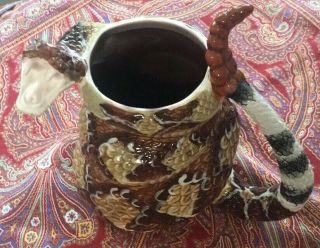 Large Rattlesnake Ceramic Mug Snake Jug 8” Wide 6” Tall Lifelike Halloween