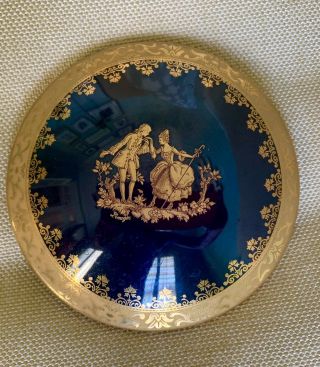 Vintage Limoges Porcelain Cobalt And Gold Lidded Trinket Box