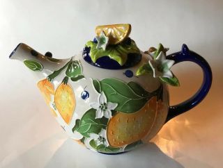Blue Sky Lemon Blueberry Teapot Ceramic -