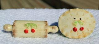 Vintage Adorable Cherry Pie And Rolling Pin Salt And Pepper Shakers - 5269 Japan