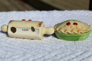 Vintage Adorable Cherry Pie and Rolling Pin Salt and Pepper Shakers - 5269 Japan 4