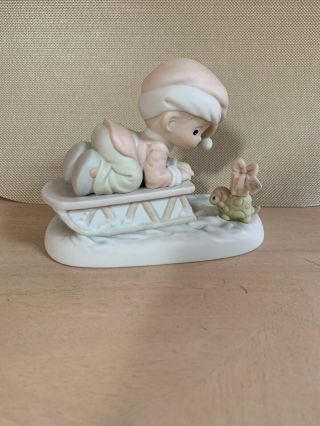 Precious Moments 1993 Bringing You A Merry Christmas - Boy On Sled - Pre - Owned