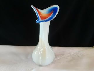 Vintage Murano Style Art Glass Jack In The Pulpit.  Blue,  Red And White