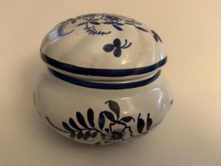Vintage Tiffany & Co Delft Blue & White Covered Trinket Box Dish Ceramic France