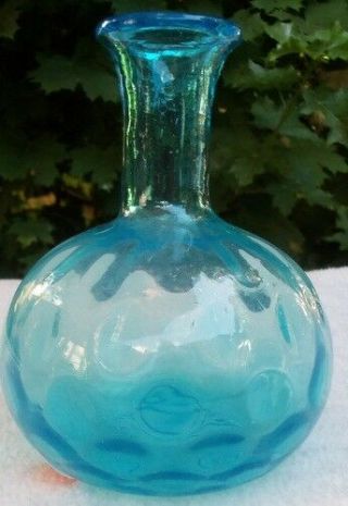 Vintage Colored Glass Blue Vase Fingerprint Pattern 6 1/4 " Tall