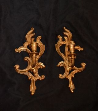 Homco Vintage Goldtone Sconce Set Of Two Ornate Wall Candle Holder