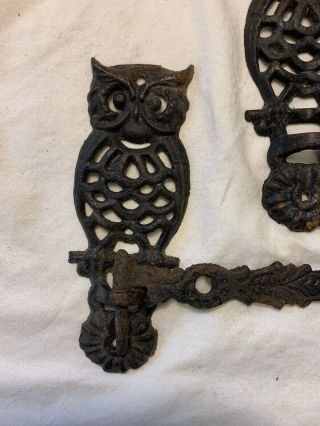 Pair Vintage Cast Iron Metal Owls Swivel Arm Wall Bracket Plant Hanger Hardware 2