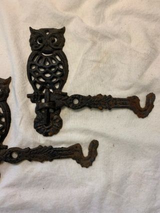 Pair Vintage Cast Iron Metal Owls Swivel Arm Wall Bracket Plant Hanger Hardware 3