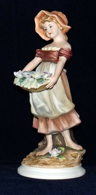 Girl With Basket Of Flowers,  Signed Andrea By Sadek,  Porcelain / Ceramic 9 " Tall