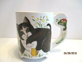 Unmarked Black White Footed Cat 8 Oz.  Coffee Cup/mug Fancy Handle