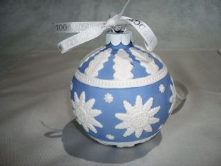 Wedgewood Ball Christmas Ornament Neoclassical Blue Jasperware Snowflakes